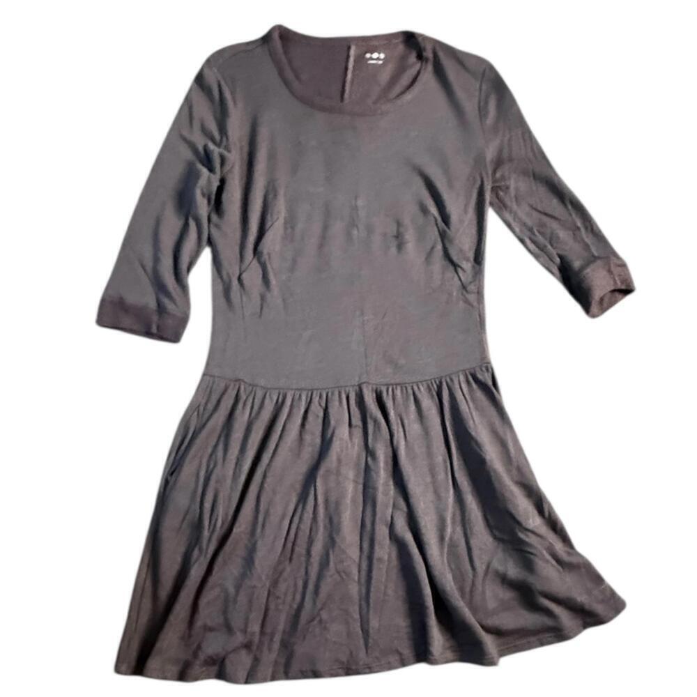 Three Dots gray drop waist knit dress with pockets soft stretch casual medium